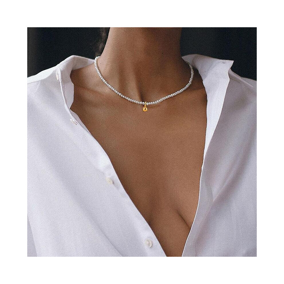 Natural Freshwater Pearl Necklace Female Choker Lady Temperament 925 Sterling Silver Pendant Pearl Clavicle Chain Does Not Fade White,Silver