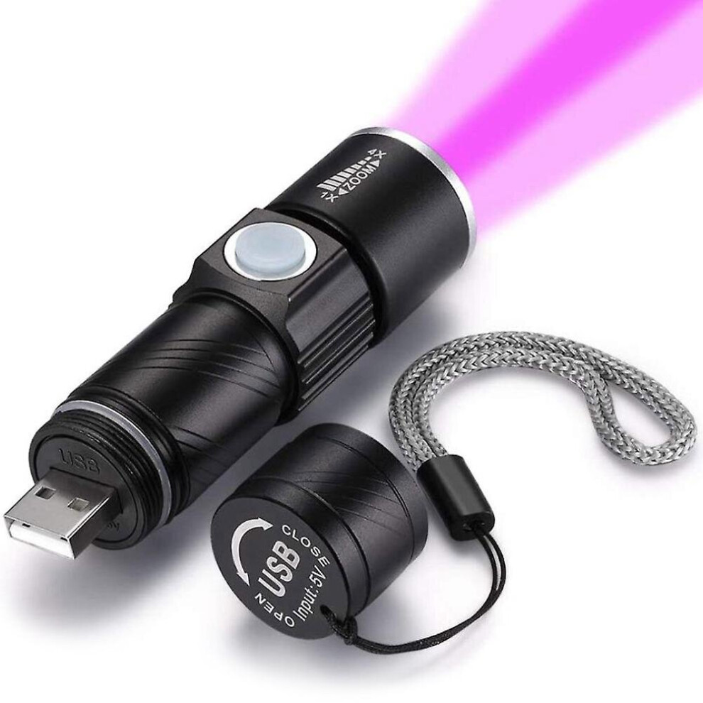 395nm Uv Light Flashlight Blacklight Usb Rechargeable Led Flashlight Waterproof Inspection Pet Urin