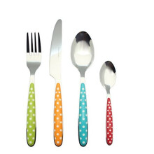 EXZACT Cutlery Set 24pcs Polka Dot Mixed Colours, Stainless Steel with Color Handles - 6 Forks, 6 Dinner Knives, 6 Dinner Spoons, 6 Teaspoons EX07