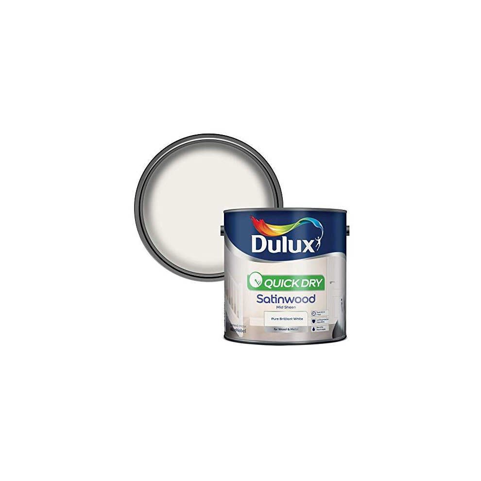 Dulux Quick Dry Satinwood Paint For Wood And Metal - Pure Brilliant White 2. 5 Litres