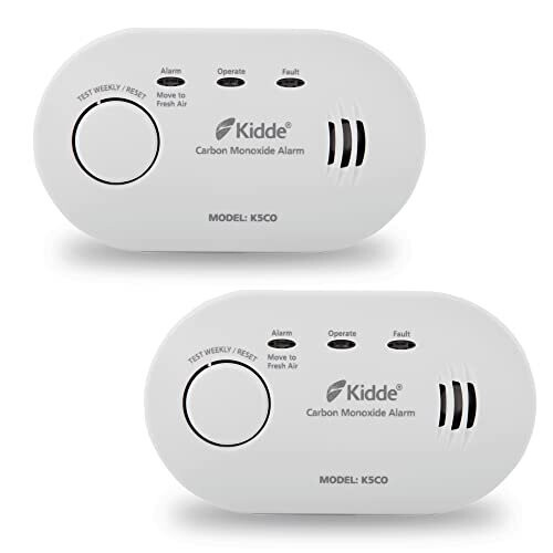 KIDDE 2 Pack Kidde 5CO Carbon Monoxide Alarm, Ten Year Alarm Sensor Life, AA Battery Powered (Replaceable) 1