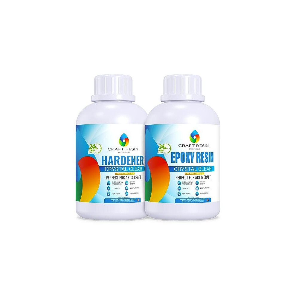 Craft Resin 1L Epoxy Resin Kit - Crystal Clear Epoxy Resin Kit & Hardener for DIY Art, Mold Casting, Wood, Jewelry Making, Coasters