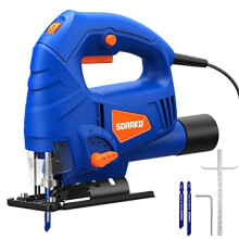 SORAKO Jigsaw, 600W Electric Jigsaw Tool, 800-3000SPM Cutting in Wood 60mm, 6 Variable Speeds, 4 Orbital Sets, Bevel Cutting