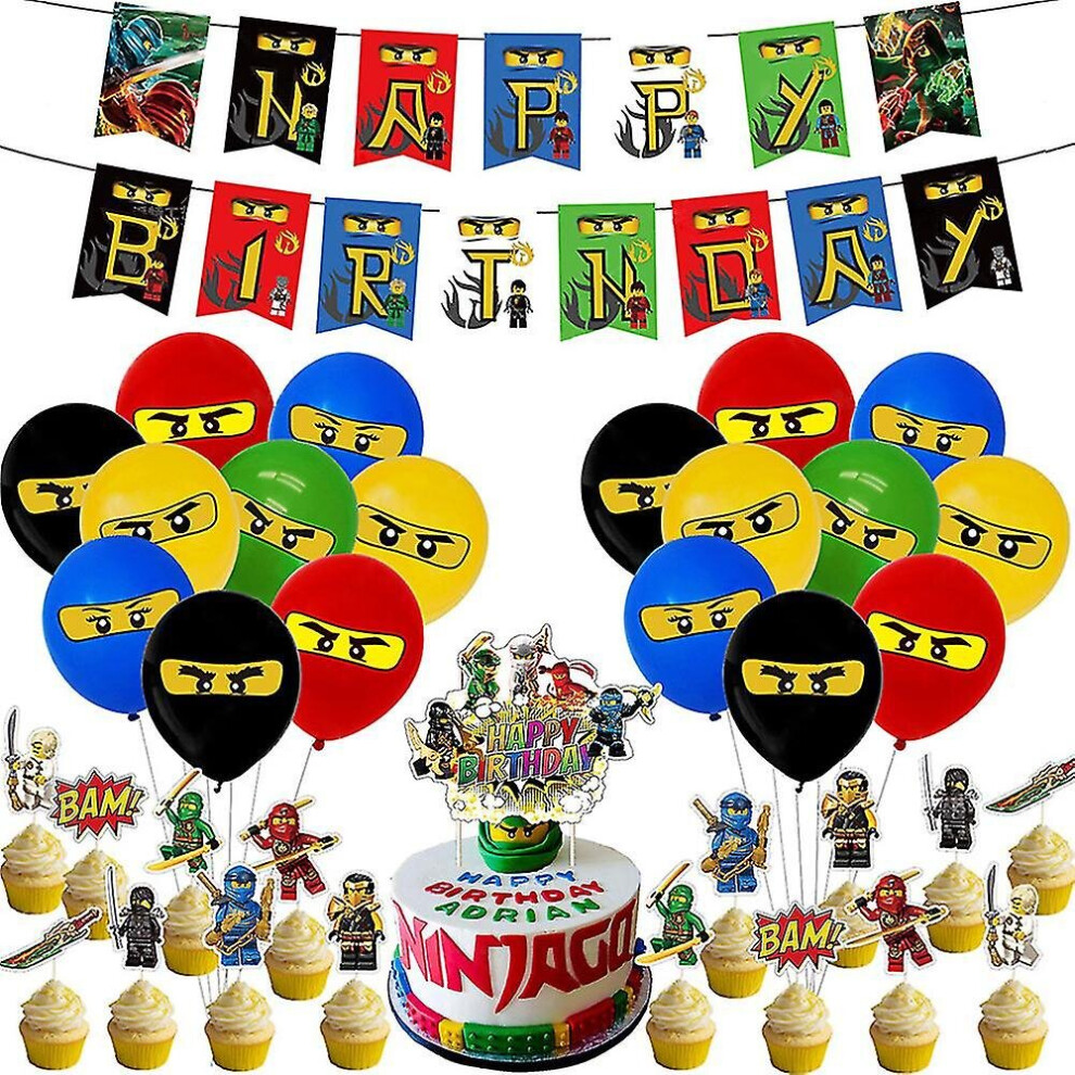 Ninjago Ninja Theme Kids Boys Birthday Party Decorations Kit Party Favors And Supplies Includes Balloons, Banner, Cake Toppers Venue Layout Prop