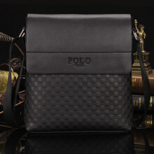 (Black) Shoulder Plaid Bag Leather Luxury Briefcase Mens Business Casual Crossbody