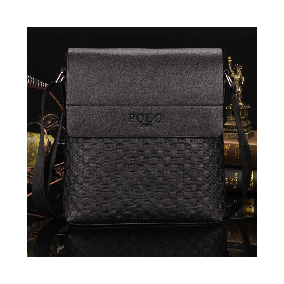 (Black) Shoulder Plaid Bag Leather Luxury Briefcase Mens Business Casual Crossbody