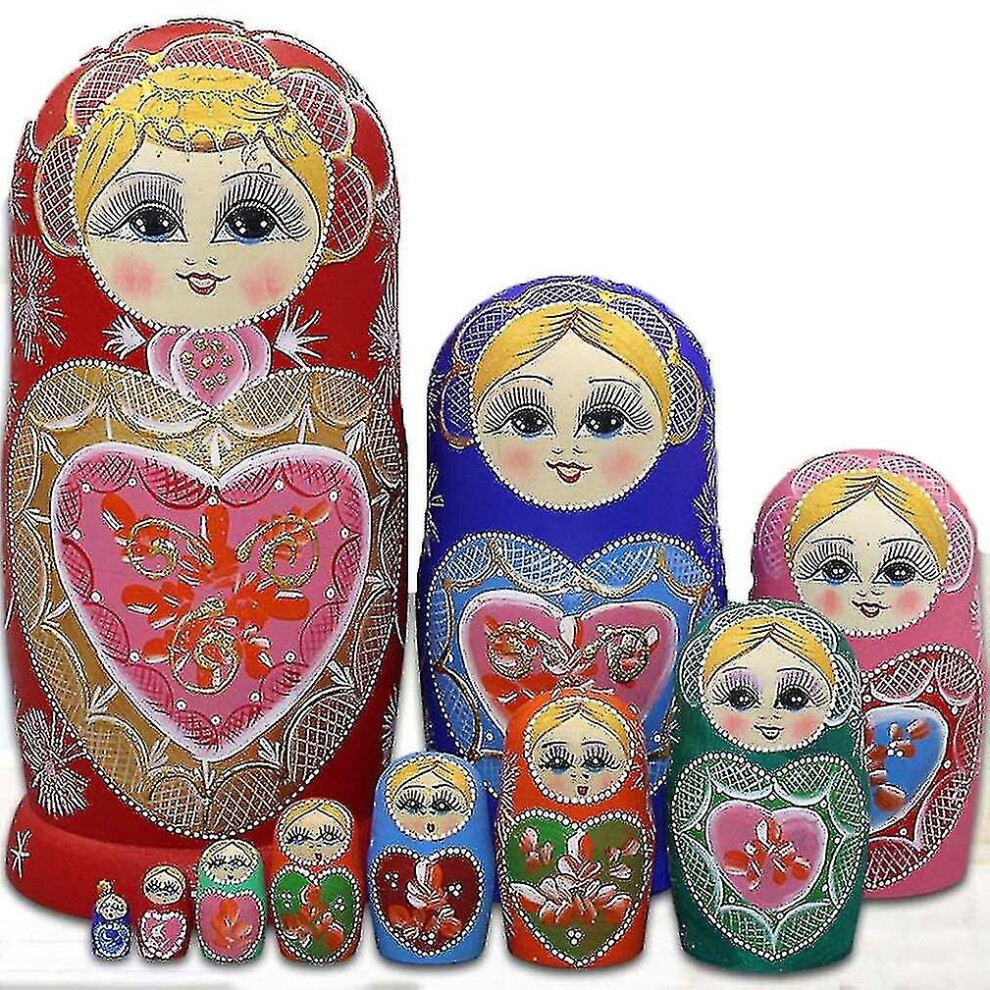 10 Layers Wooden Matryoshka Kids Russia Nesting Dolls Handpainted Stacking Toy Fiis