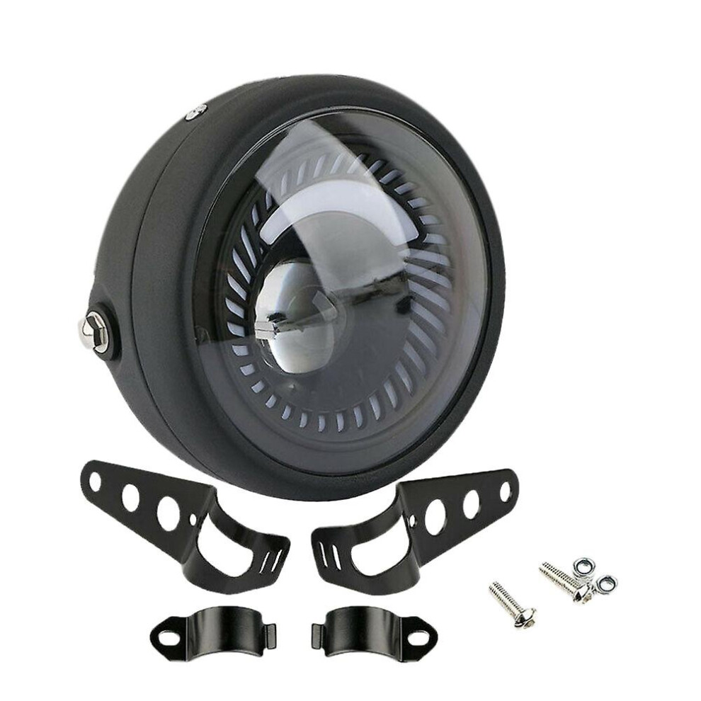 Motorcycle Cafe Racer Bobber 6.5 Inch Led Headlight Spiral Side Mount Bracket White