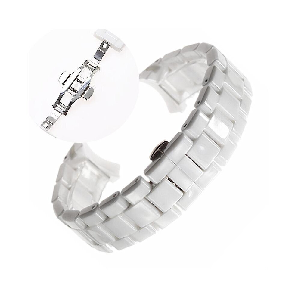 (18mm, White silver) 18mm 22mm Ceramic Strap For Armani Watch Ar1400 Ar1410 Ar1402 Ar1401 Men Women Band Bracelet Belt Black White Butterfly Button