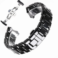 (22mm, Black silver) 18mm 22mm Ceramic Strap For Armani Watch Ar1400 Ar1410 Ar1402 Ar1401 Men Women Band Bracelet Belt Black White Butterfly Button