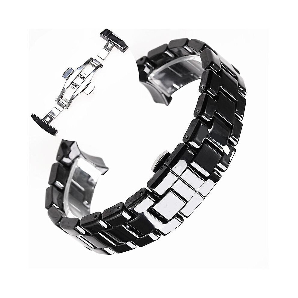 (18mm, Black silver) 18mm 22mm Ceramic Strap For Armani Watch Ar1400 Ar1410 Ar1402 Ar1401 Men Women Band Bracelet Belt Black White Butterfly Button