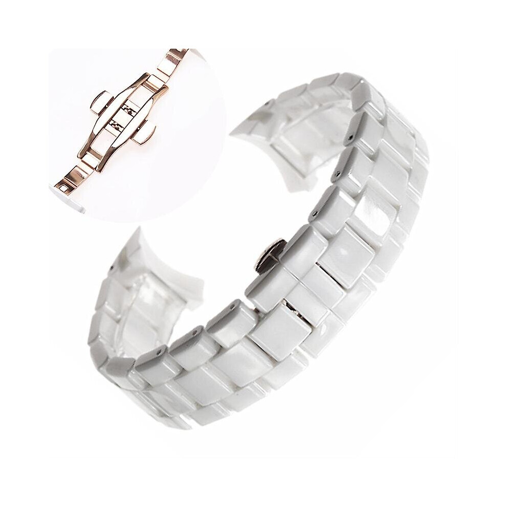 (22mm, White rose gold) 18mm 22mm Ceramic Strap For Armani Watch Ar1400 Ar1410 Ar1402 Ar1401 Men Women Band Bracelet Belt Black White Butterfly Button