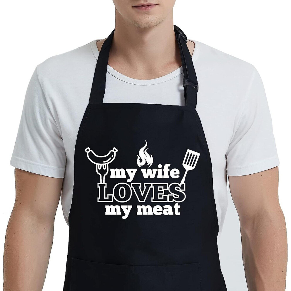 Funny BBQ Apron for Men with Pockets, Chef Grilling Cooking Kitchen Apron, Dad Gifts from Daughter