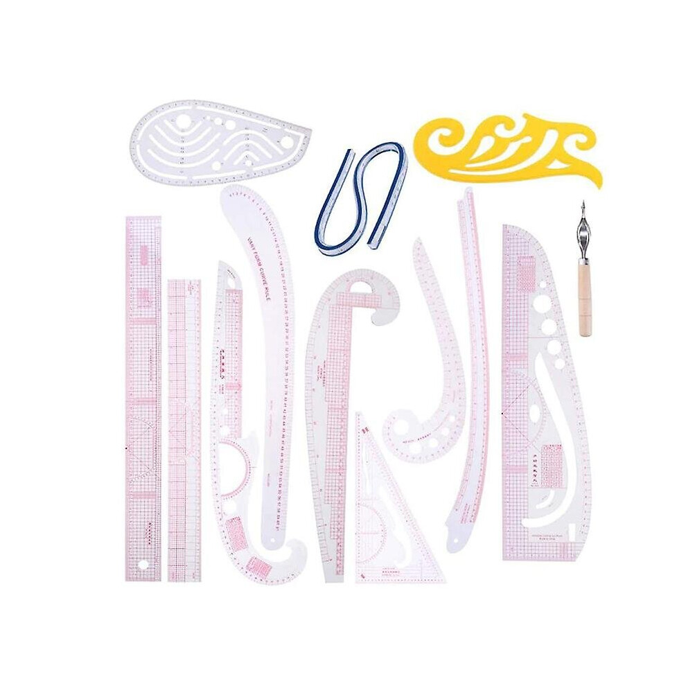 13pcs Sewing Ruler Line French Curve Ruler Cutting Mat Set Yardstick Sleeve French Curve Cutting Kn