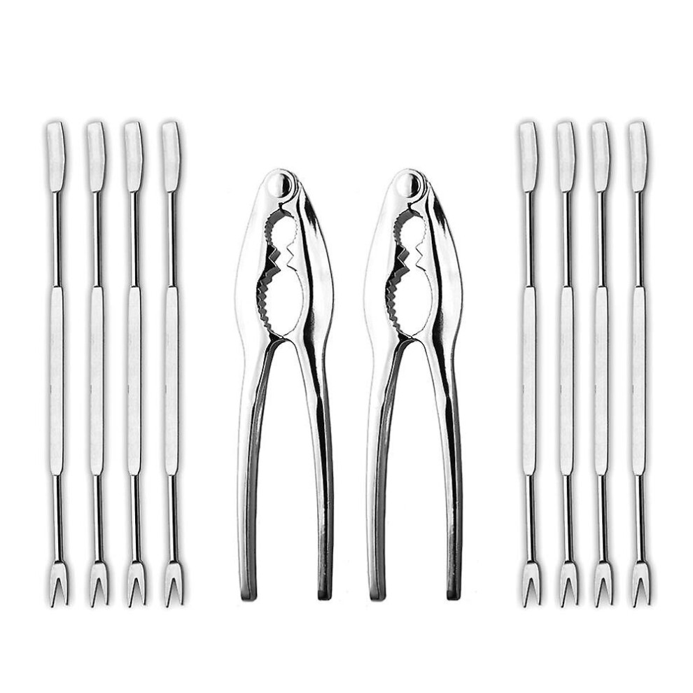 10 Pcs Seafood Tools Set Including 2 Lobster Crab Crackers And 8 Forks
