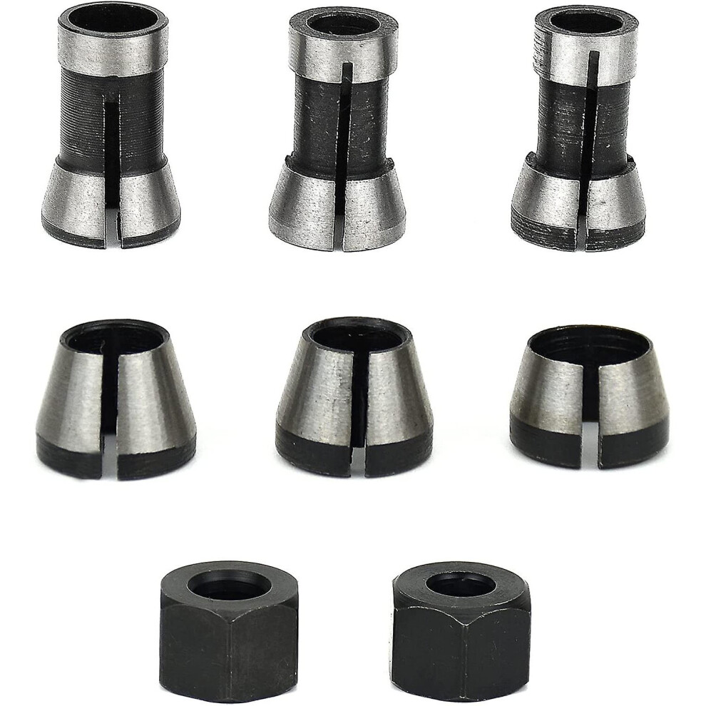 6pcs Milling Chuck, 6mm 6.35mm 8mm Collet Trimmer Chuck, Wood Router Chuck, Router Collet, Engraving Machine Collet Adapters  2 Nuts