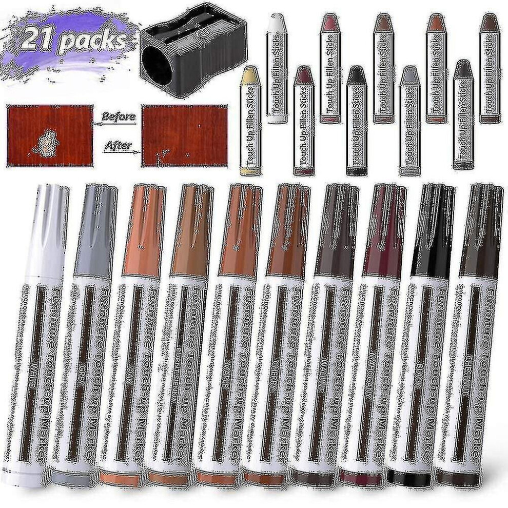 Furniture Repair Kit, 21 Pack Wood Filler Wood Repair Pen Furniture Repair Marker And Wax Stick With Sharpener Kit