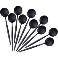 Espresso Coffee Spoons 12 Cm/4.8 Inch Small Round Dessert Spoon Black Set Of 10 Stainless Steel Tea Spoon