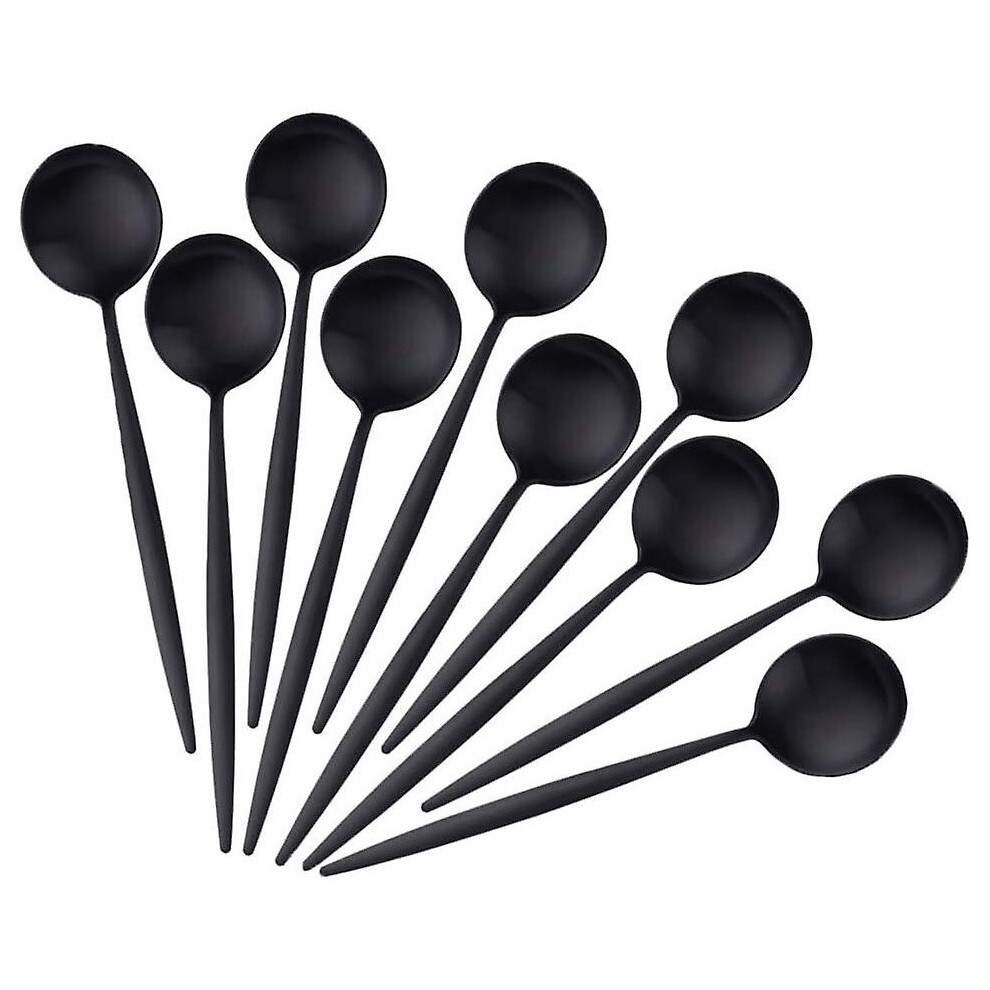 Espresso Coffee Spoons 12 Cm/4.8 Inch Small Round Dessert Spoon Black Set Of 10 Stainless Steel Tea Spoon