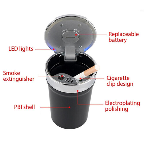 2x Led Enclosed Home Ashtrays, Car H Ashtray, Automatically Extinguis 2