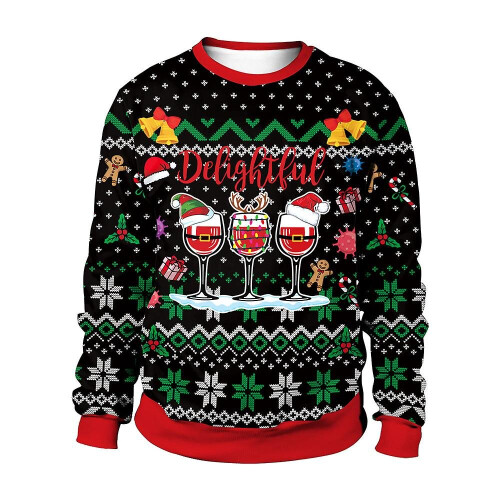 (B, L) Women Men Christmas Printed Funny Pullover Sweatshirt Party Tops