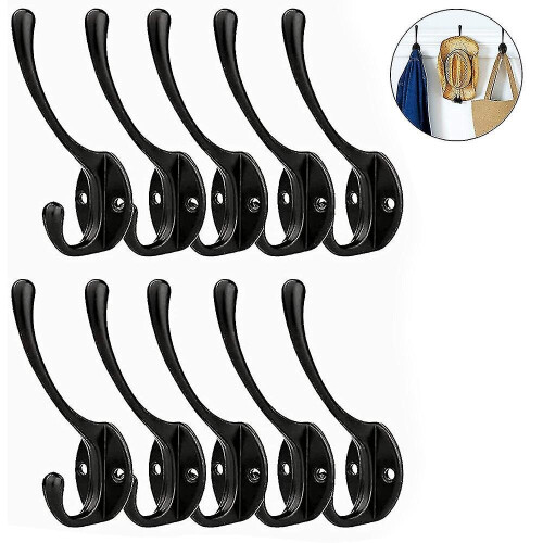 10 Pack Rustic Coat Hooks Wall Mounted Heavy Duty Double Hooks Retroblack 2