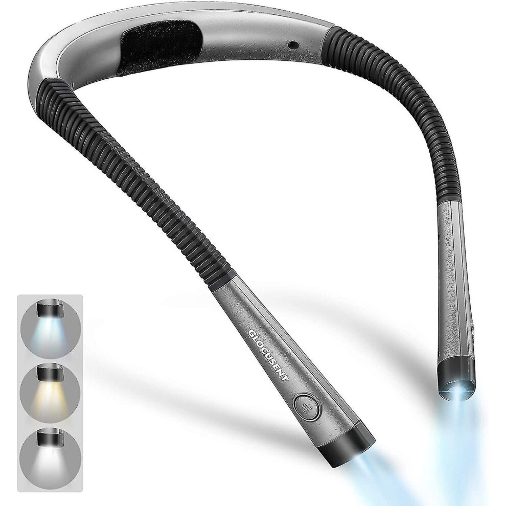 Glocusent Rechargeable Neck Reading Light, Lamp For Reading In Bed, 3 Colors, 6 Brightness Levels, Foldable Arms, Long Lifespan, Perfect For Reading