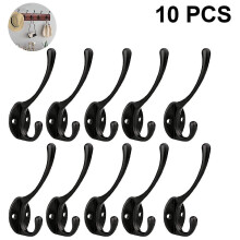10 Pack Rustic Coat Hooks Wall Mounted Heavy Duty Double Hooks Retroblack