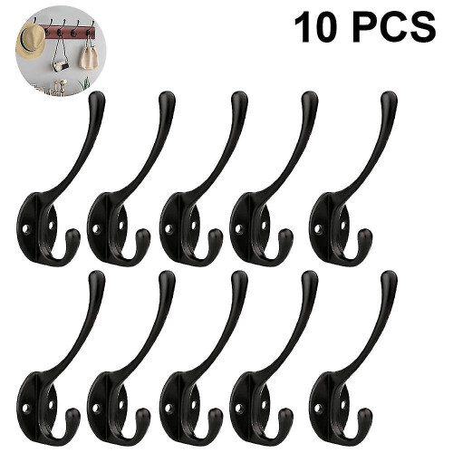 10 Pack Rustic Coat Hooks Wall Mounted Heavy Duty Double Hooks Retroblack