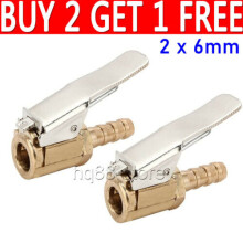 2 x Tyre Valve Air Chuck Inflator Pump Connector Adapter Brass Clip on Car 6mm