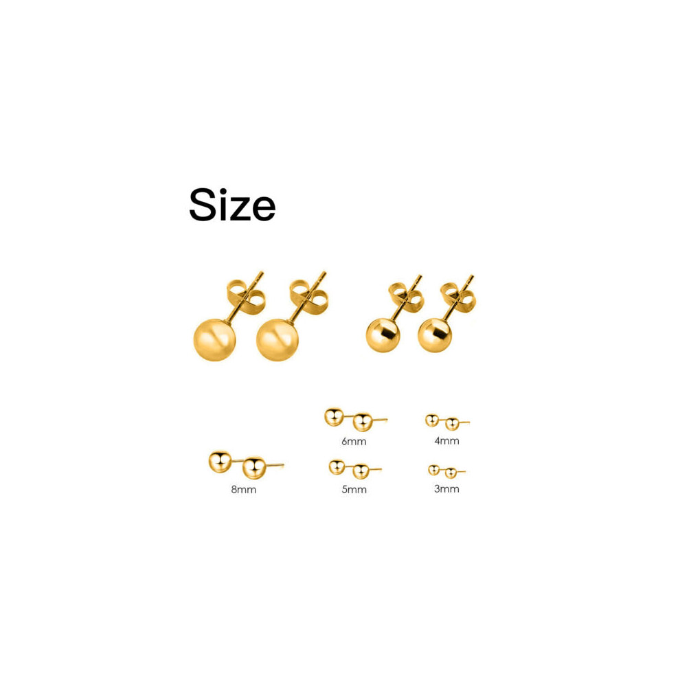 (Not Specified) 2X Unisex 9ct Solid Gold Pair Ball Round Ear Studs Earrings Piercing 3/4/5/6/8mm-image-OPC-PCJNNVC-NEW