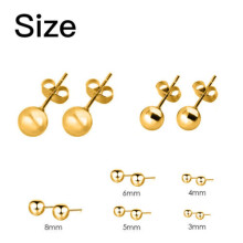 (Not Specified) 2X Unisex 9ct Solid Gold Pair Ball Round Ear Studs Earrings Piercing 3/4/5/6/8mm