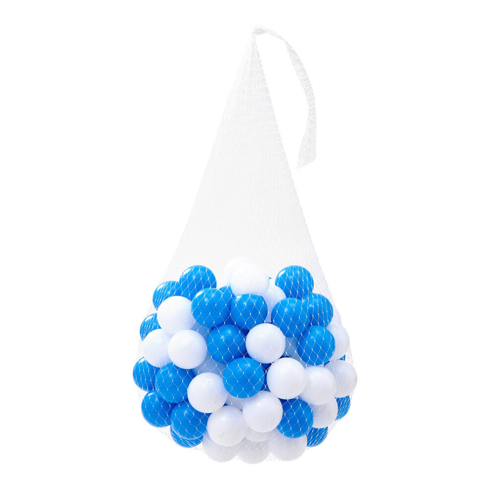 (Blue+White) 100Pcs Plastic Ball Pit Balls with Mesh Bag