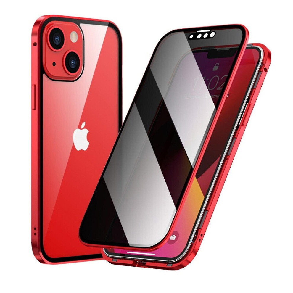 (red, iPhone 15) Anti-peep Privacy Case For Iphone 15/15 Pro/15 Plus/15pro Max Double Tempered Glass Cover With Metal Frame For Iphone 15 Series