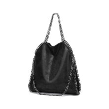Womens PU Leather Handbag - Top-Handle Designer Tote with Chain, Large Convertible Shoulder Bag Black