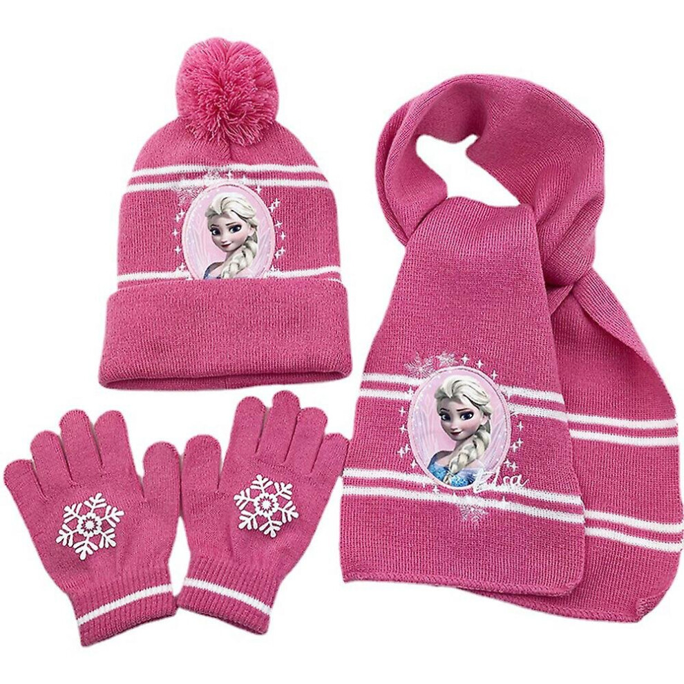 (A) 3pcs/set Kids Frozen Anna And Elsa Winter Hat Scarf Gloves Set Accessories Gifts