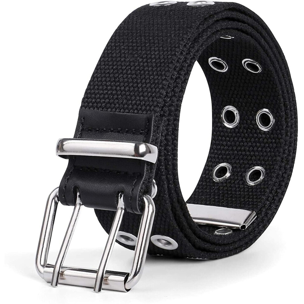 Double Grommet Belt Canvas Belt Double Hole Belt For Women Punk Rock Jeans Belt