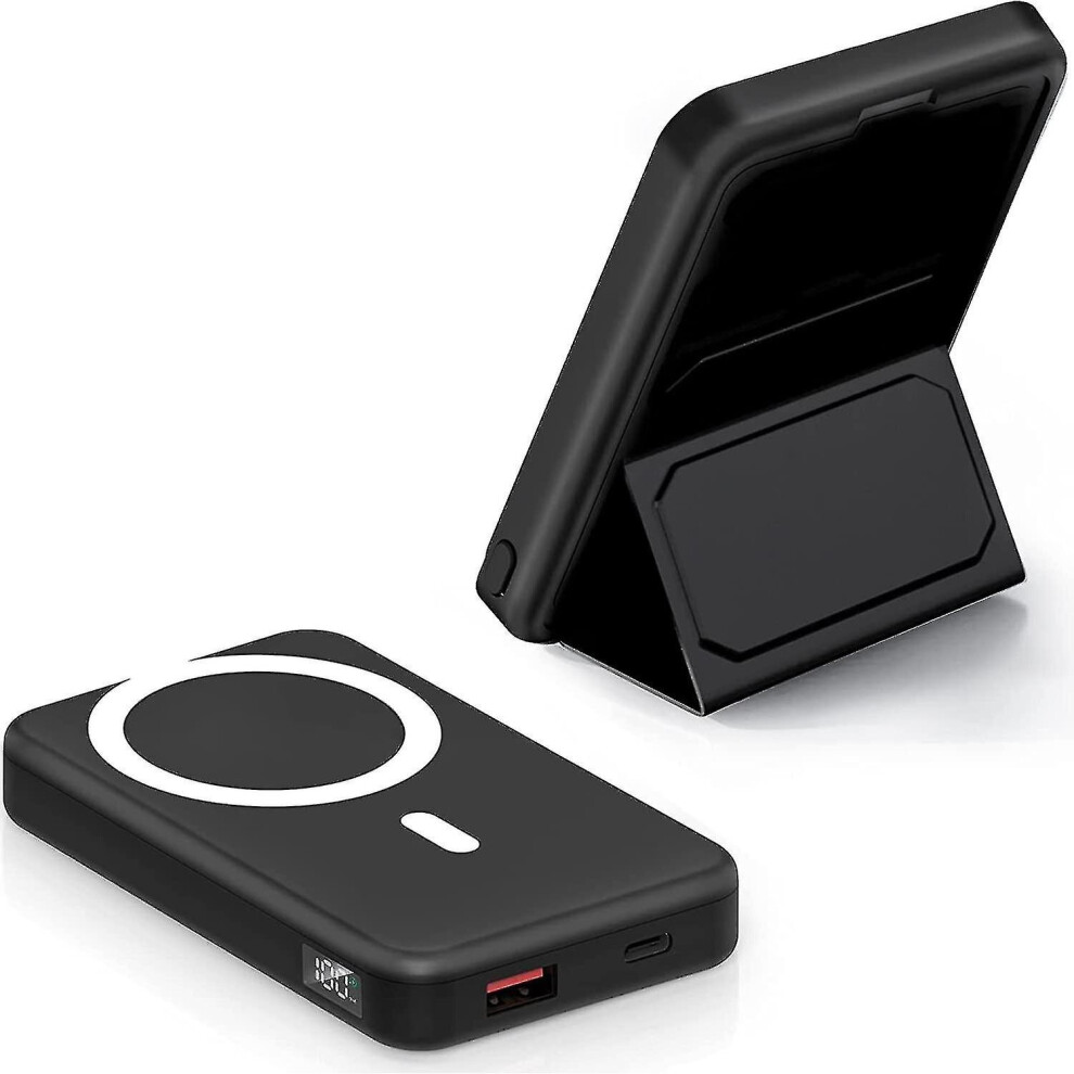 (Black) Magnetic Wireless Portable Charger With Phone Stand,10000Mah Magnetic Wireless Power Bank For Iphone Magsafe Black 9130527352847