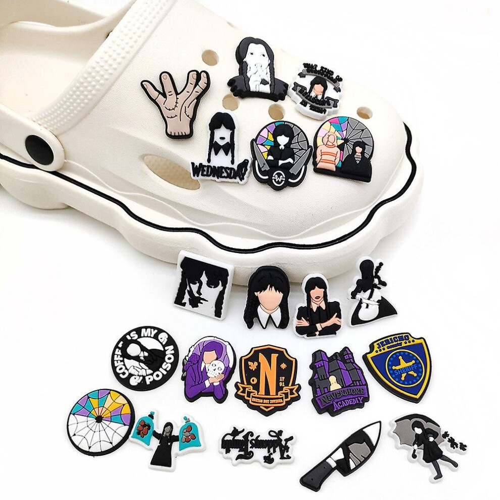 20pcs/set Wednesday Addams Shoe Charms, Croc Clog Shoes Decoration