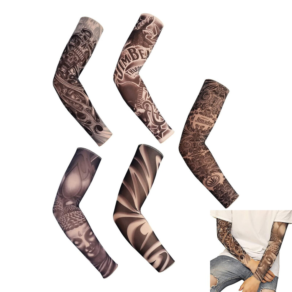 Pack Of 5 Tattoo Sleeves Fake Temporary Tattoos Arm Sleeves Arm Sun Protection Covers For Carnival Fancy Dress