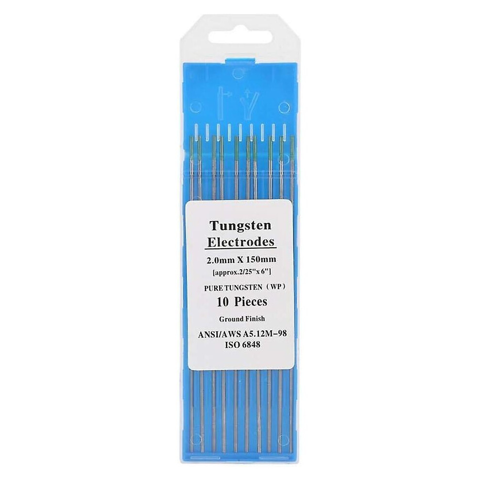 10Pcs Pure Tungsten Electrodes Wp Green Tip For Ac Tig Welding, 1.0/1.6/2.0/2.4/3.2Mm Professional Tungsten Electrodes(2.4Mm*150Mm) 9172662234404