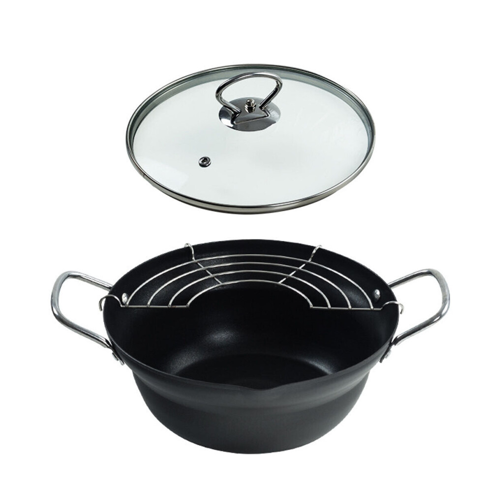 (20cm, Type A) 20/24CM Fryer Non Stick Chip Pan Casserole Pot Glass Lid for Kitchen