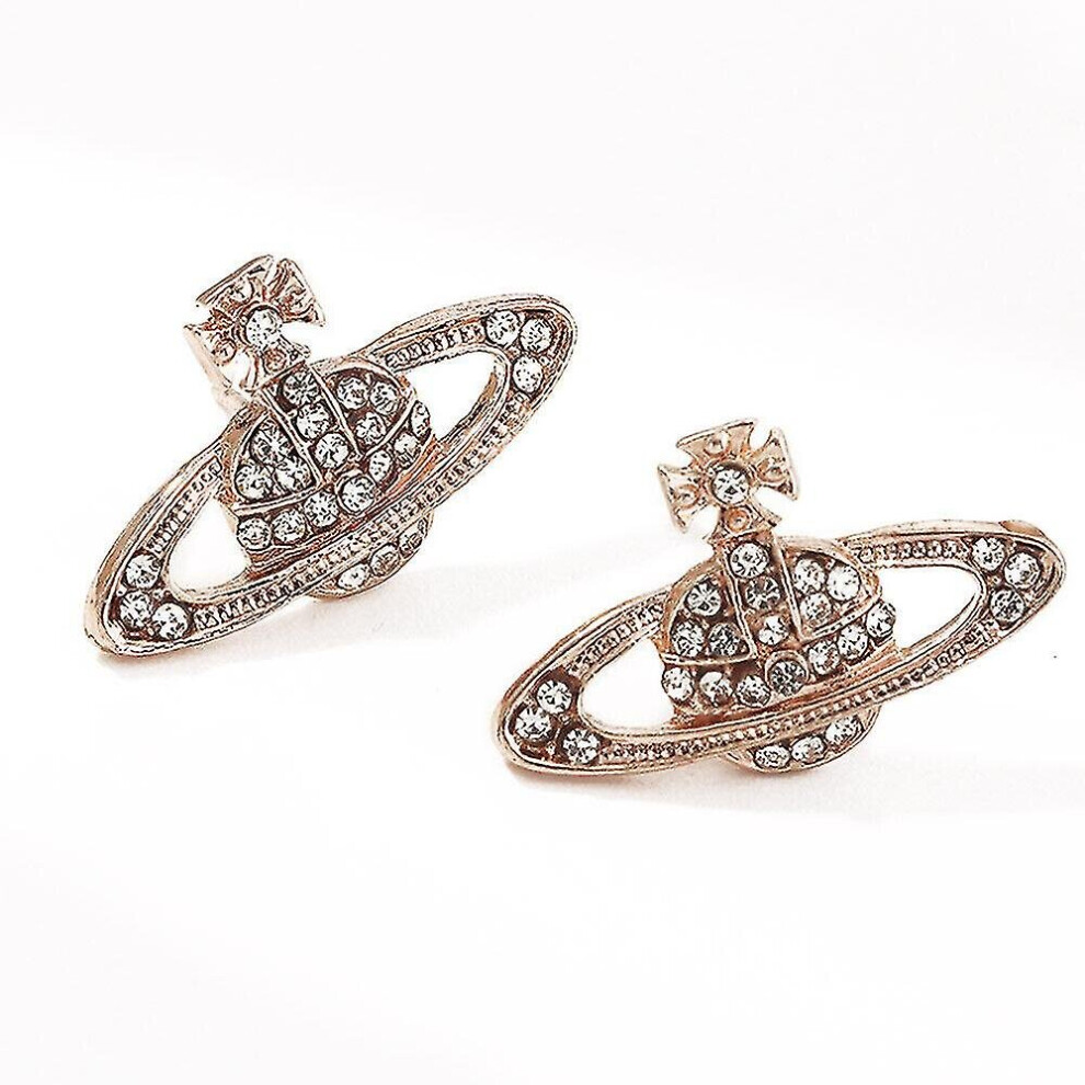 (Rose Gold) Crystal Saturn Heart Orb Drop Dangle Stud Earrings Rhinestone Silver Gold Silver,Gold