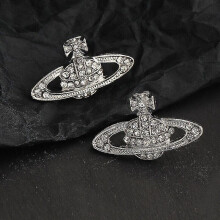 (Silver) Crystal Saturn Heart Orb Drop Dangle Stud Earrings Rhinestone Silver Gold