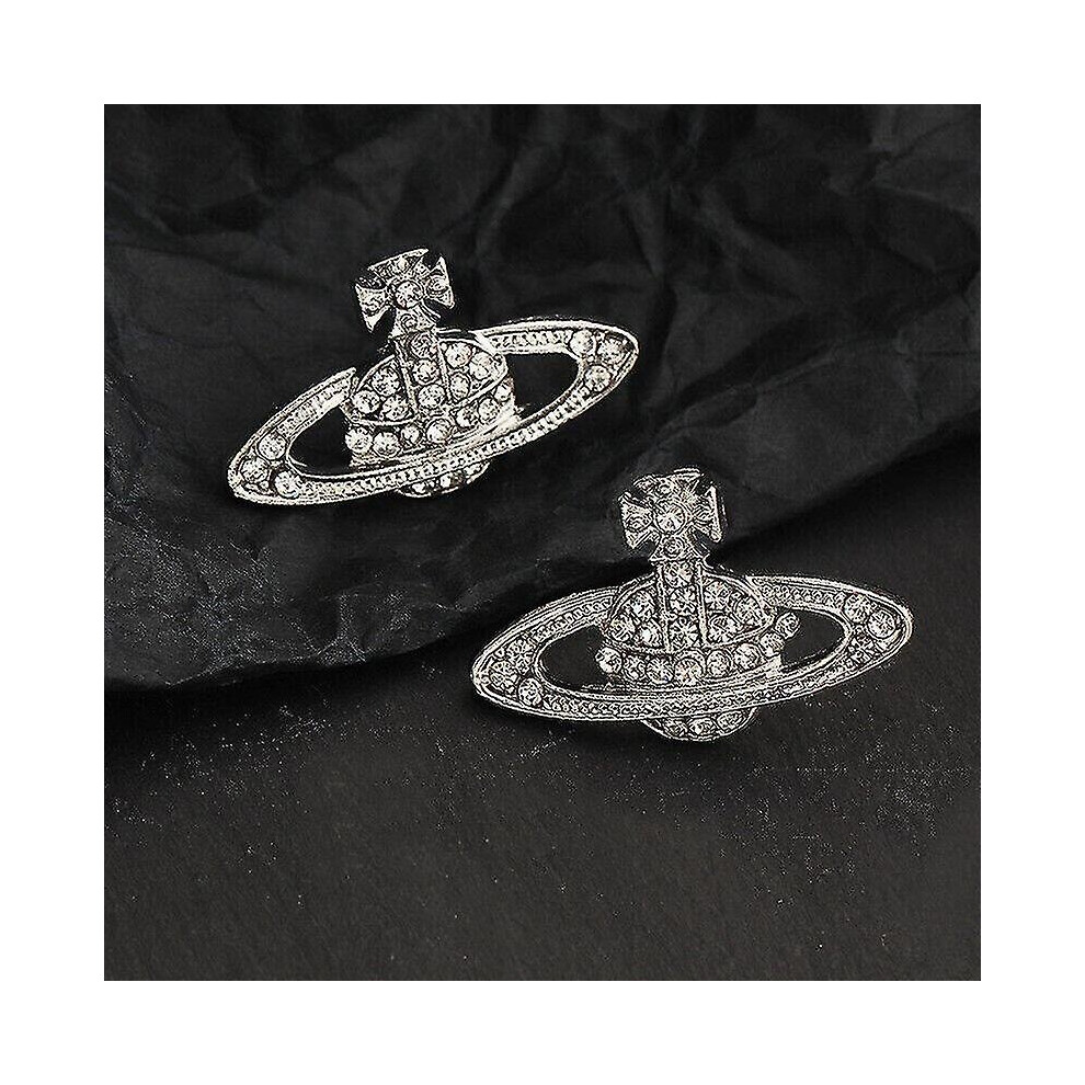(Silver) Crystal Saturn Heart Orb Drop Dangle Stud Earrings Rhinestone Silver Gold Silver,Gold