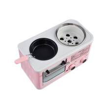 (Light Blue) 3 in 1 Electric Household Breakfast Machine Mini Bread Toaster Baking Oven Omelette Frying Pan Food Steamer