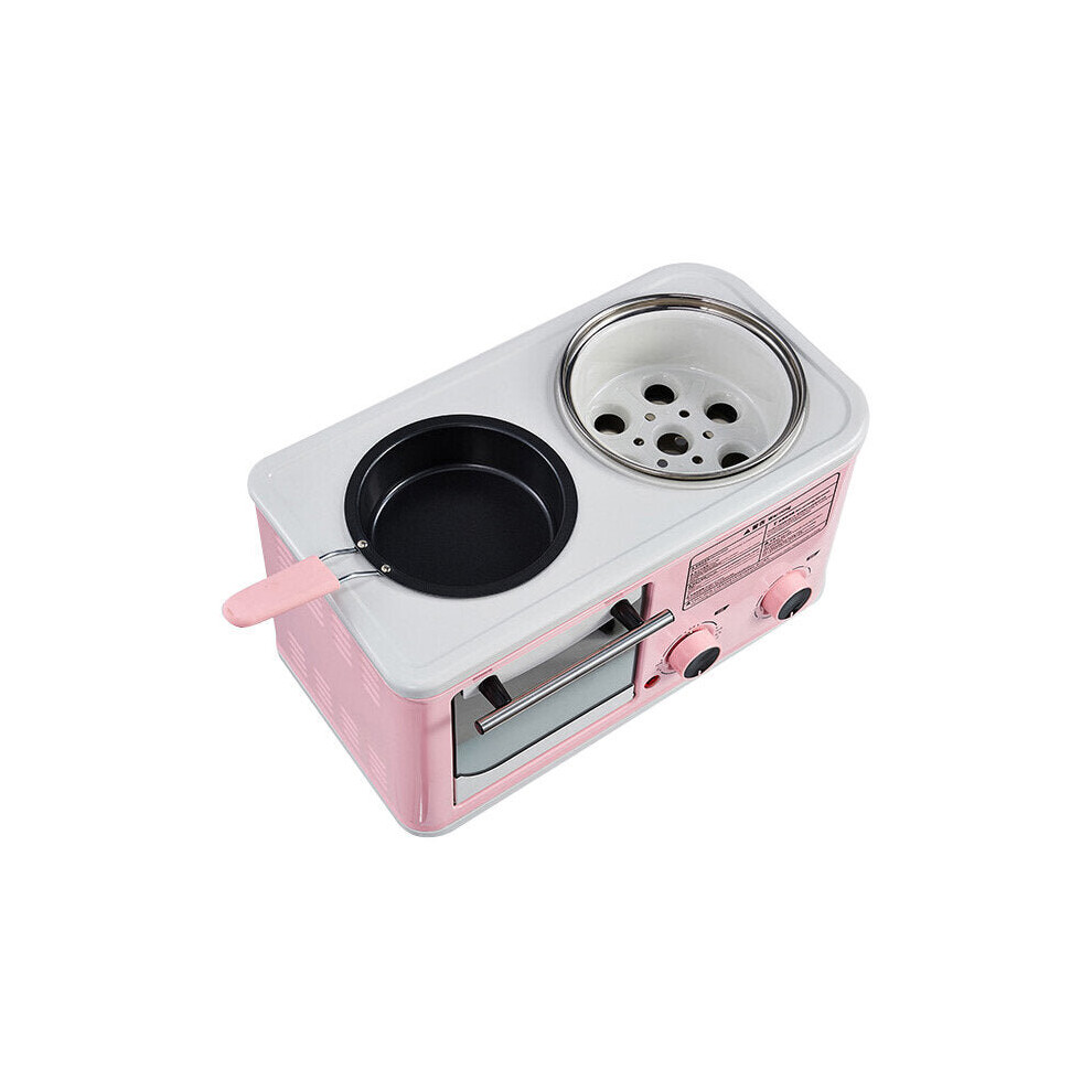 (Light Blue) 3 in 1 Electric Household Breakfast Machine Mini Bread Toaster Baking Oven Omelette Frying Pan Food Steamer
