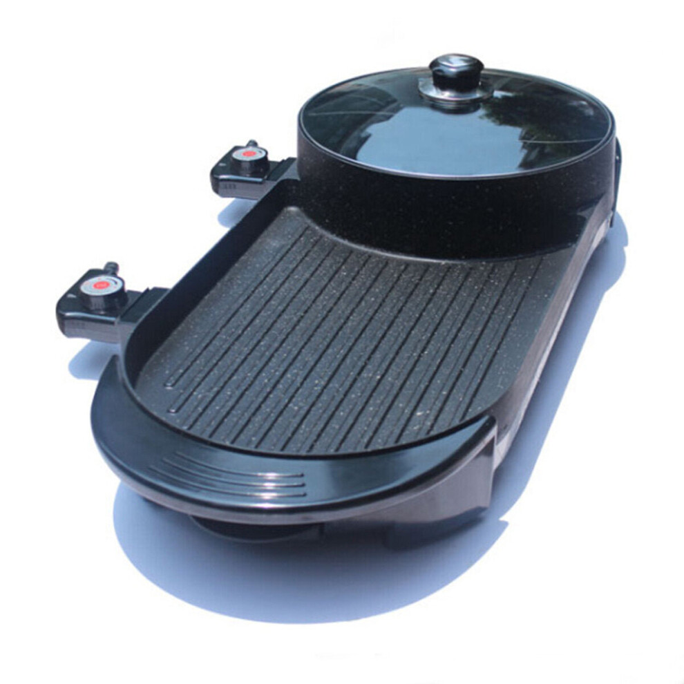 (EU Plug) 2 In 1 Multifunction Electric Grill Non-Stick Non-Smoke Hot Pot Barbecue 1800W