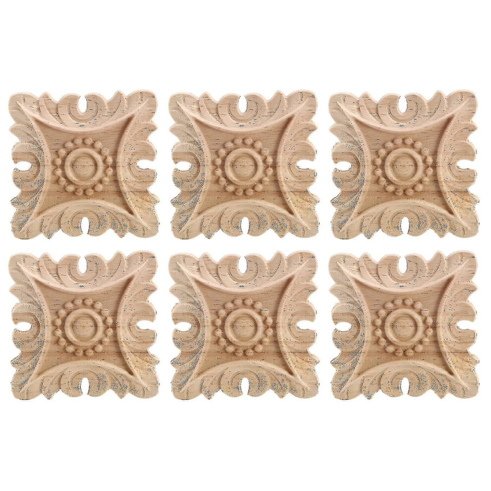 6x Vintage Unpainted Wood Carved Corner Onlay Applique Frame