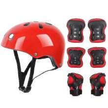 (red) 7 Pcs Kids Protective Gear Set Roller Skate Helmet Elbow Wrist Knee Pad For Skateboard Cycling Skating Scooter